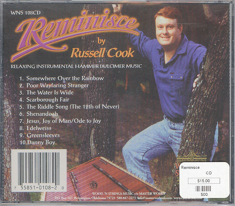 Design a captivating CD cover for the album "Reminisce" by Russell Cook.