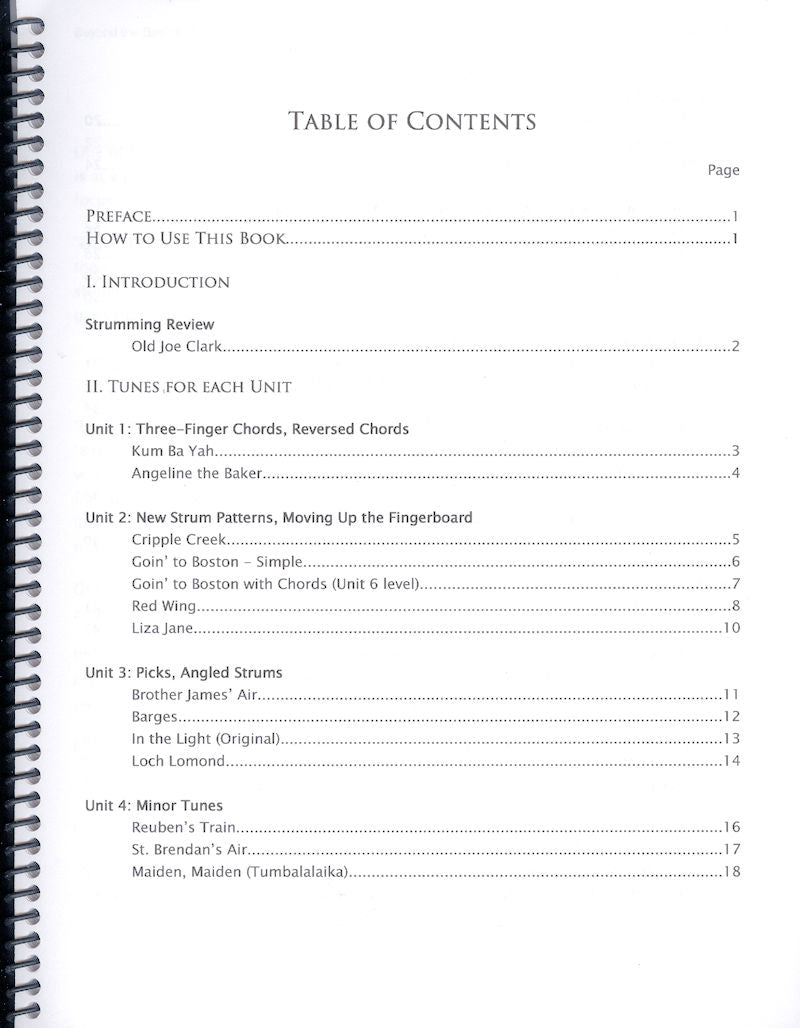 A Beyond the Basics: A Song Book - by Linda Collins for an intermediate course, including a table of contents and mountain dulcimer skill improvement exercises.