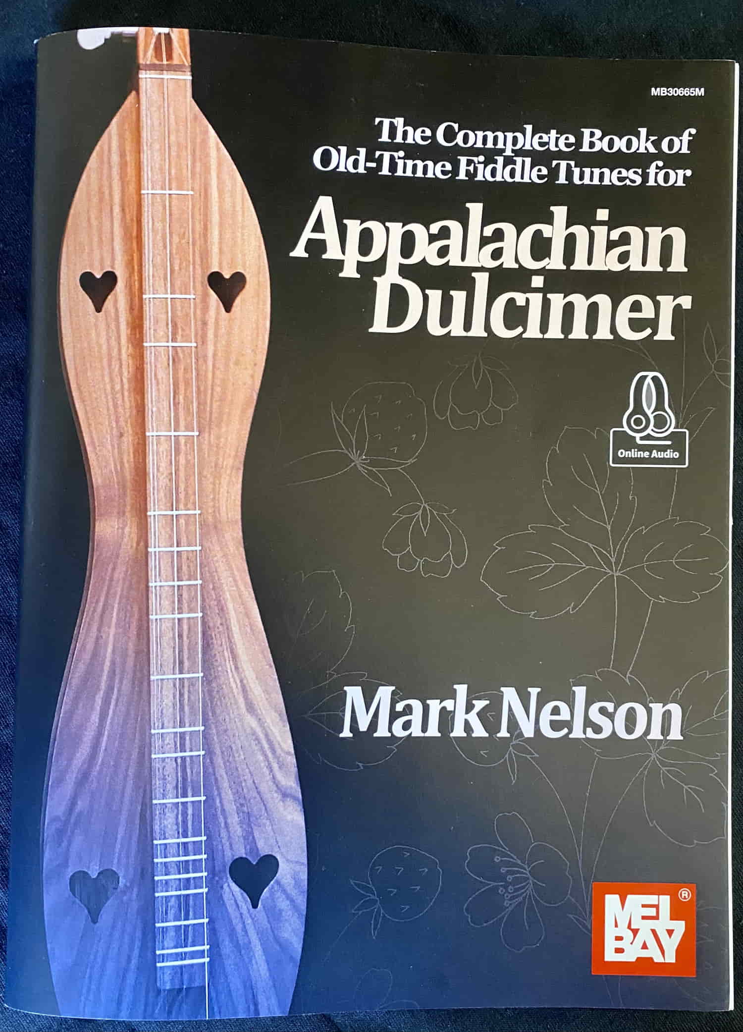 Cover of "The Complete Book of Old-Time Fiddle Tunes for Appalachian Dulcimer - by Mark Nelson," featuring an image of a wooden dulcimer with heart-shaped sound holes, perfect for lovers of old-time music.
