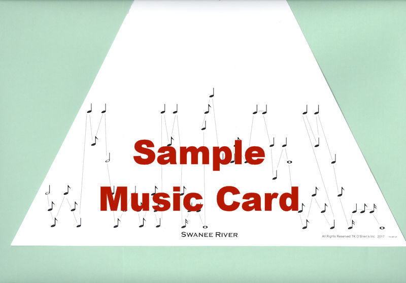 A Lap Harp - Oak Top music card featuring the words "sample music card" by TK O'Brien.