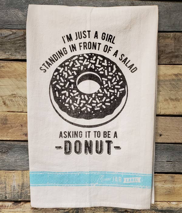 I'm just a girl standing in front asking for a vintage-feel cotton Tea Towels Donut.