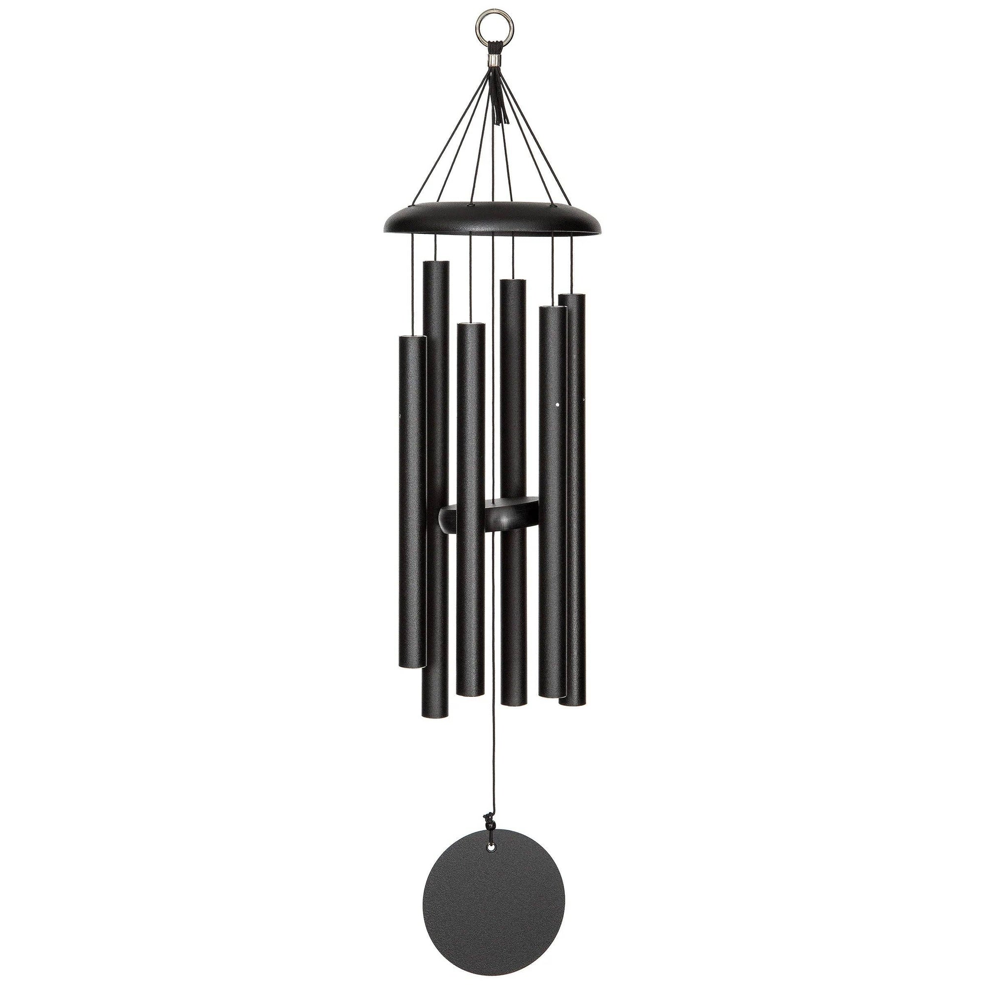 A Corinthian Bells® 30-inch Windchime with a circle, perfect for a small patio or balcony.